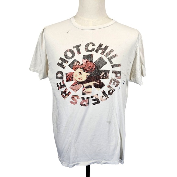 Red Hot Chili Peppers Shirt Mens Medium White Band Graphic Tee Distressed Rock - Picture 1 of 11